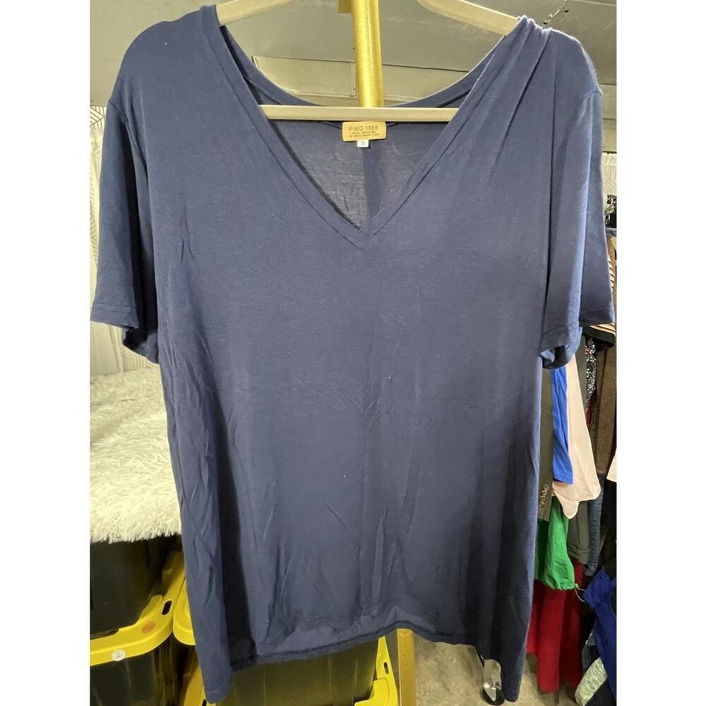 Piko 1988 Women's Blue T-shirt V-neck Relaxed 95% Bamboo Sz Small